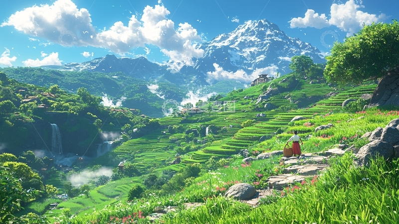 高清大图下载【趣麦麦图】山峦叠嶂的田园风光