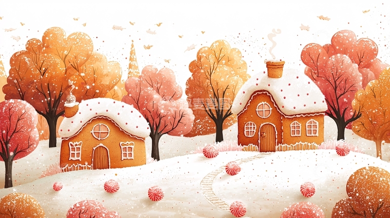 高清大图下载【趣麦麦图】童话般姜饼屋雪景