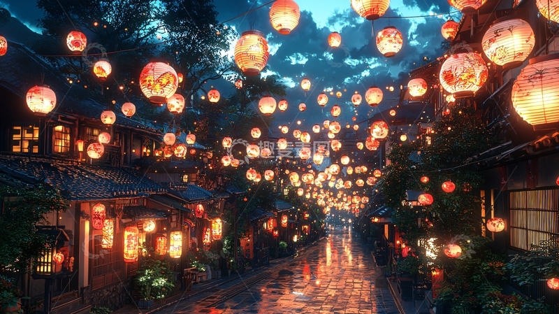 高清大图下载【趣麦麦图】梦幻般的天灯飞舞夜景