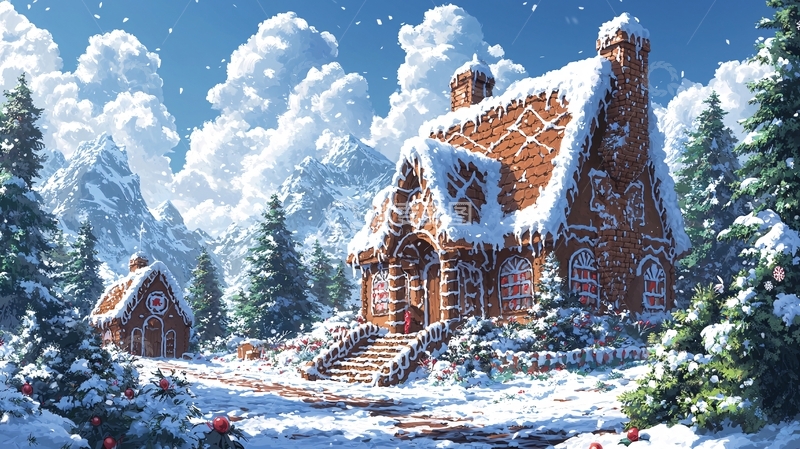 高清大图下载【趣麦麦图】雪景下的姜饼屋