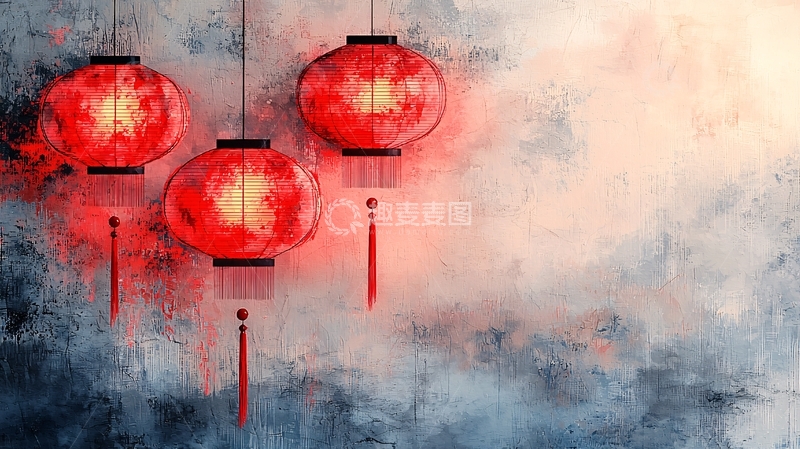 高清大图下载【趣麦麦图】红灯笼墙面背景图