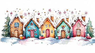 水彩风格圣诞小屋