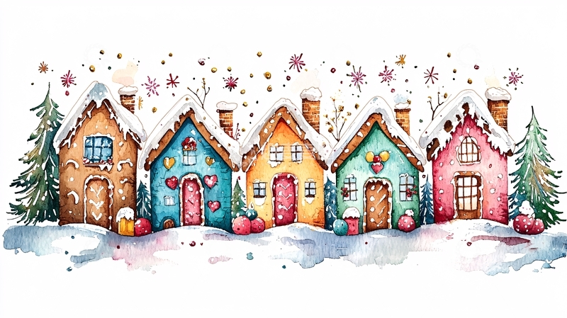 高清大图下载【趣麦麦图】水彩风格圣诞小屋