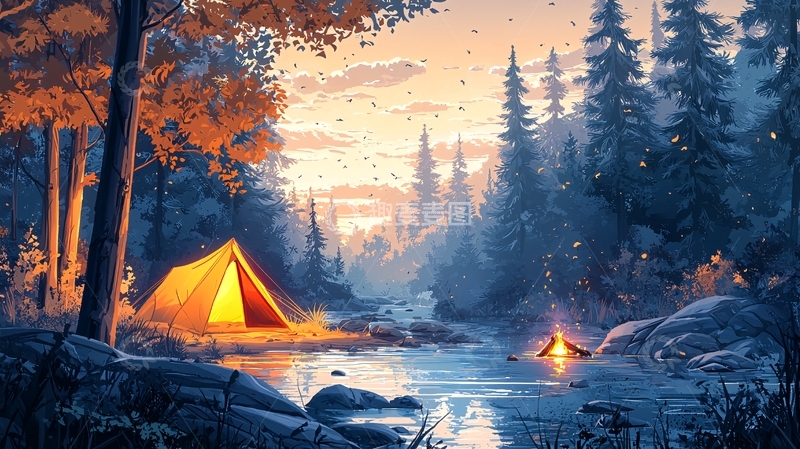 高清大图下载【趣麦麦图】冬季森林露营