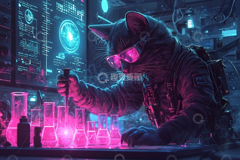 高清大图下载【趣麦麦图】科幻猫咪科学家