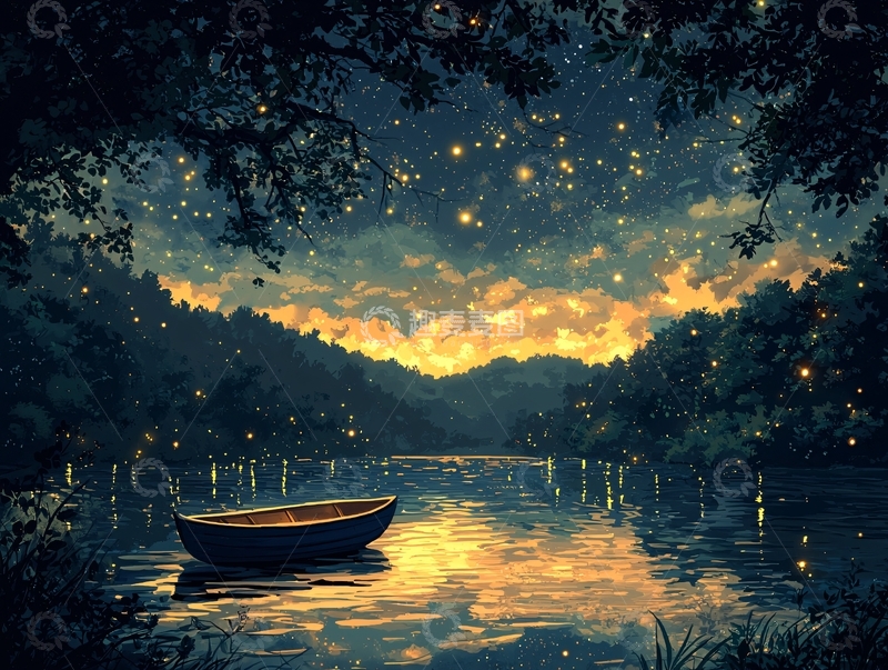 高清大图下载【趣麦麦图】星空湖泊小船
