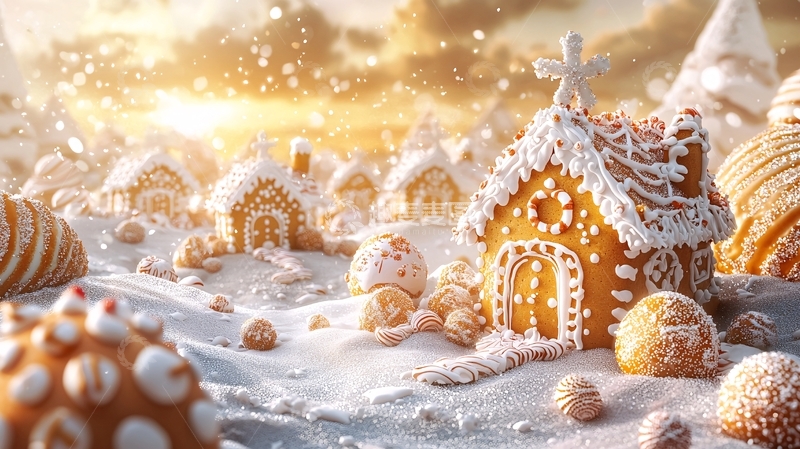 高清大图下载【趣麦麦图】梦幻姜饼屋雪景村庄