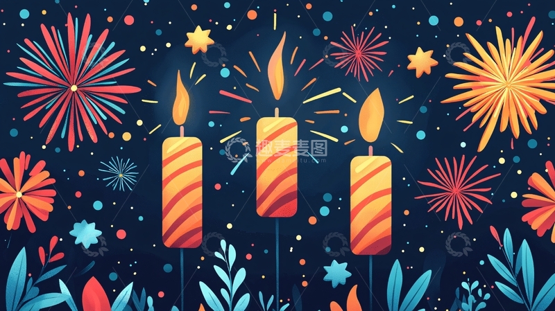 高清大图下载【趣麦麦图】烟花蜡烛花卉节日素材