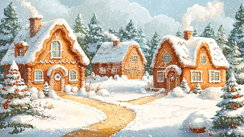 高清大图下载【趣麦麦图】童话般雪景下的姜饼屋