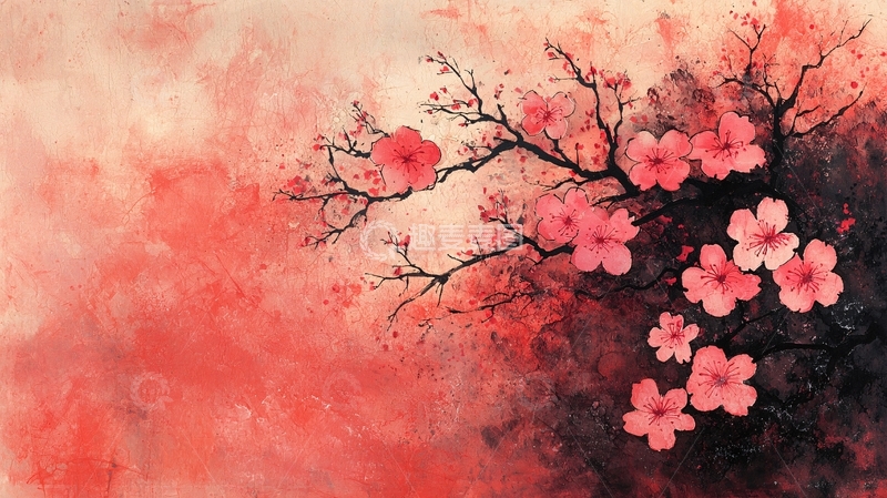 高清大图下载【趣麦麦图】水墨画樱花