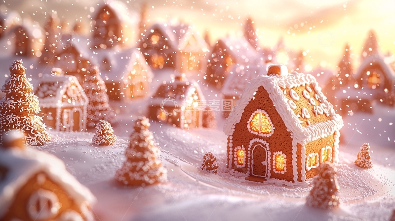 高清大图下载【趣麦麦图】冬日姜饼屋雪景小镇