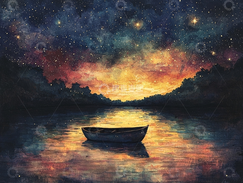 高清大图下载【趣麦麦图】星空下的独木舟