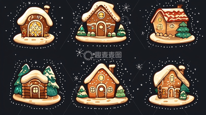 高清大图下载【趣麦麦图】手绘姜饼屋圣诞节素材