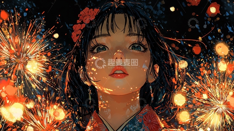 高清大图下载【趣麦麦图】烟火少女