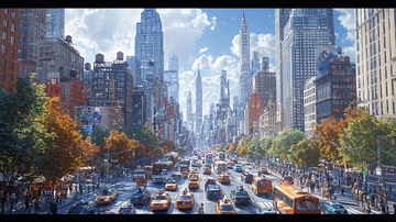 阳光明媚的纽约街景