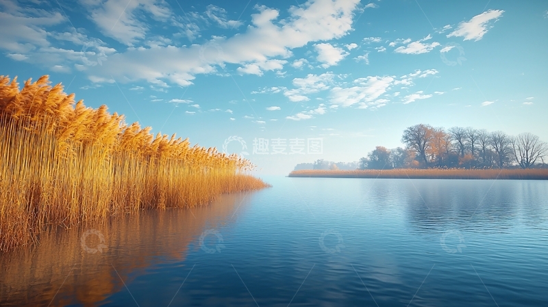 高清大图下载【趣麦麦图】秋日河流芦苇景色