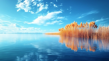 秋日湖边芦苇荡