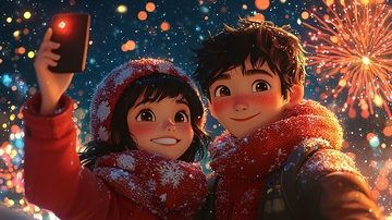 新年情侣甜蜜自拍