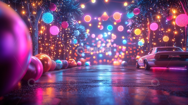 高清大图下载【趣麦麦图】霓虹圣诞街景