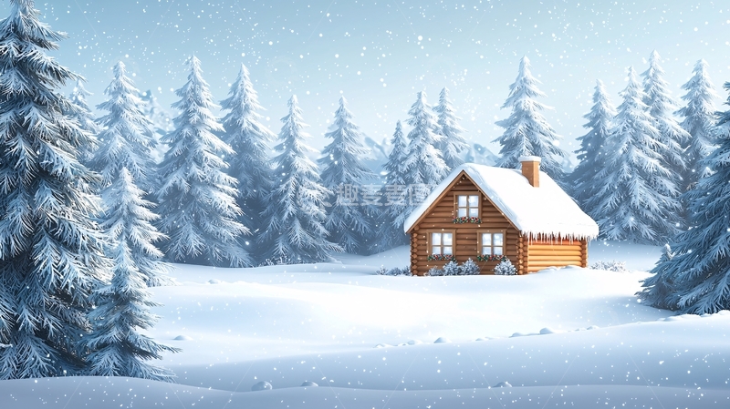 高清大图下载【趣麦麦图】雪地木屋