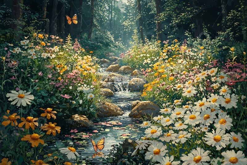 高清大图下载【趣麦麦图】森林小溪花海