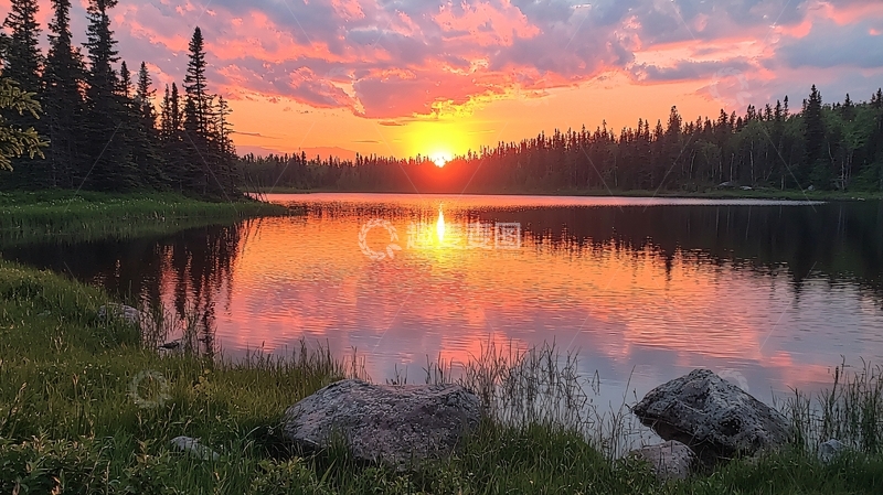 高清大图下载【趣麦麦图】湖面日落天空的倒影