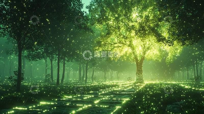 高清大图下载【趣麦麦图】发光树林