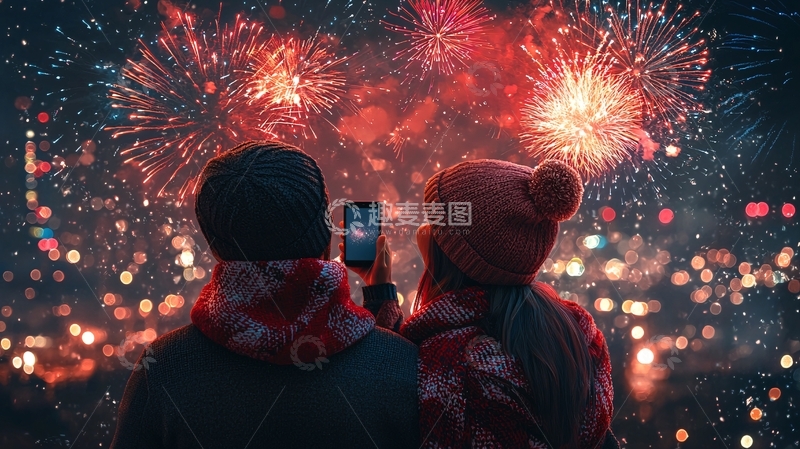 高清大图下载【趣麦麦图】情侣看烟花