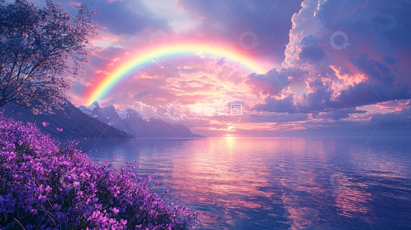 高清大图下载【趣麦麦图】梦幻彩虹湖泊风景