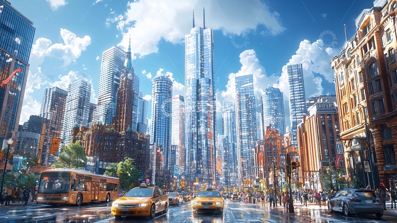 高清大图下载【趣麦麦图】阳光明媚的都市街景