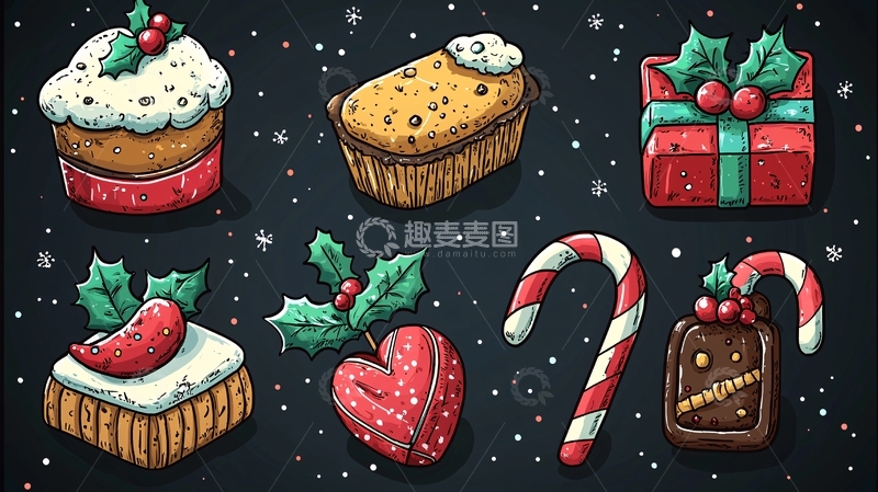 高清大图下载【趣麦麦图】手绘圣诞甜点