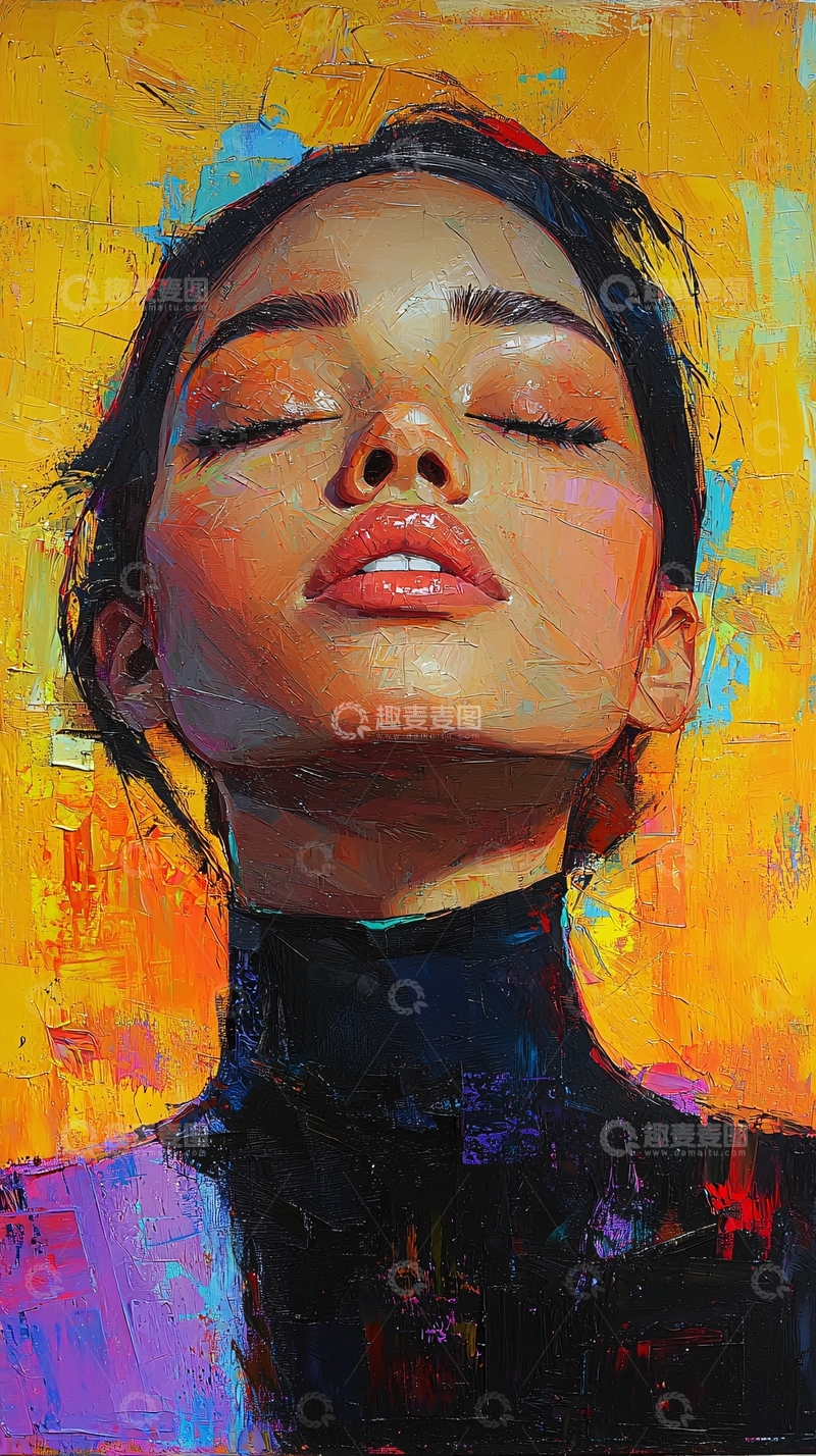 高清大图下载【趣麦麦图】闭眼女子油画肖像