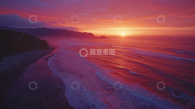 高清大图下载【趣麦麦图】紫色日落海滩