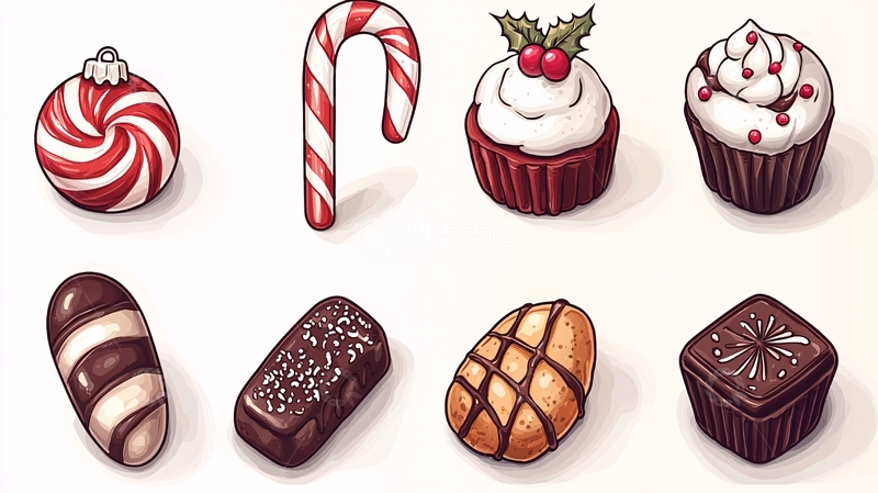 高清大图下载【趣麦麦图】圣诞节甜点手绘插画