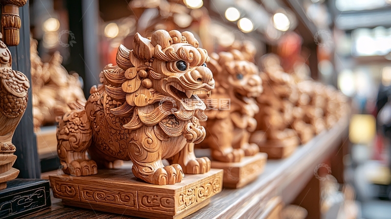 高清大图下载【趣麦麦图】木质中国狮子摆件