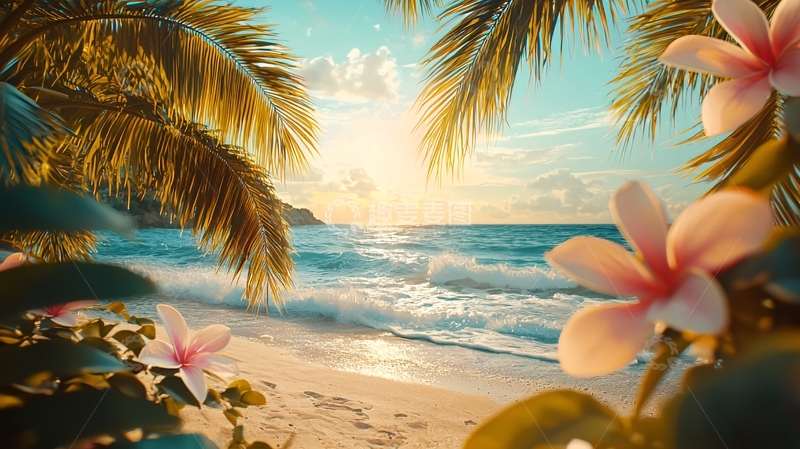 高清大图下载【趣麦麦图】热带海滩日落美景