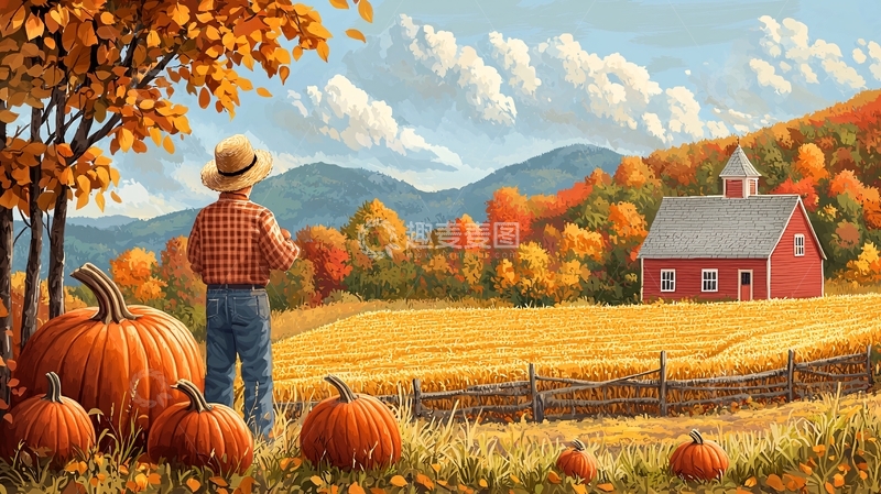 高清大图下载【趣麦麦图】秋日农场男孩远眺