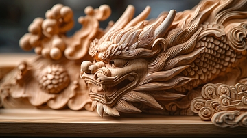精雕细琢的木质龙雕