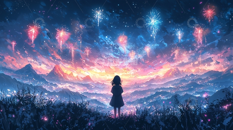 高清大图下载【趣麦麦图】星空下的女孩