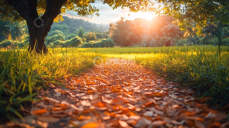 高清大图下载【趣麦麦图】夕阳下的小路