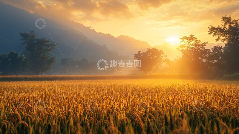 高清大图下载【趣麦麦图】金色麦田日出
