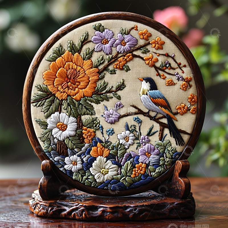 高清大图下载【趣麦麦图】圆形刺绣画