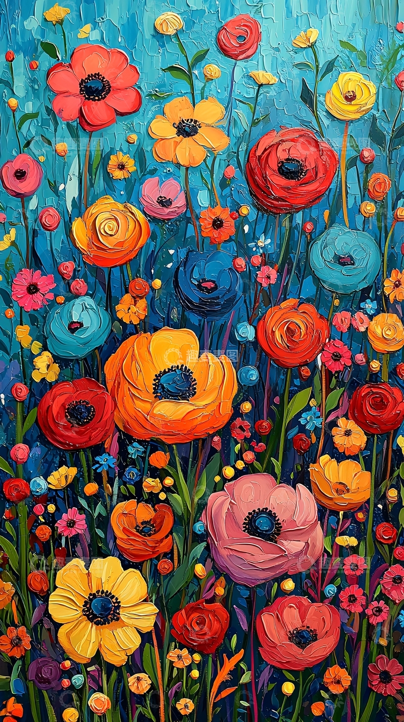 高清大图下载【趣麦麦图】色彩鲜艳的花卉油画