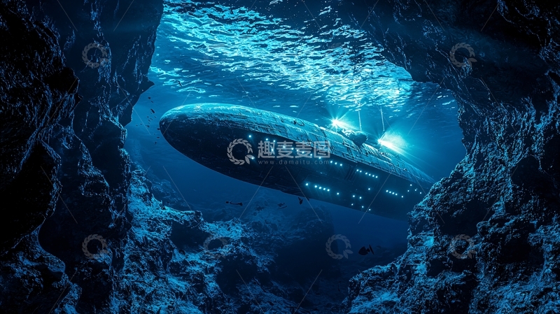 高清大图下载【趣麦麦图】深海潜水艇探秘洞穴