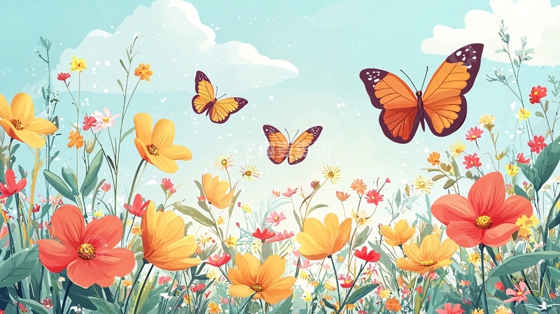 高清大图下载【趣麦麦图】春天花海蝴蝶