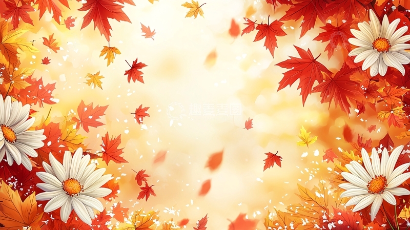 高清大图下载【趣麦麦图】秋日落叶菊花背景图