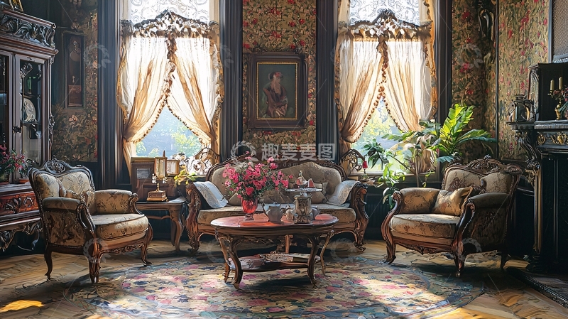高清大图下载【趣麦麦图】复古欧式客厅