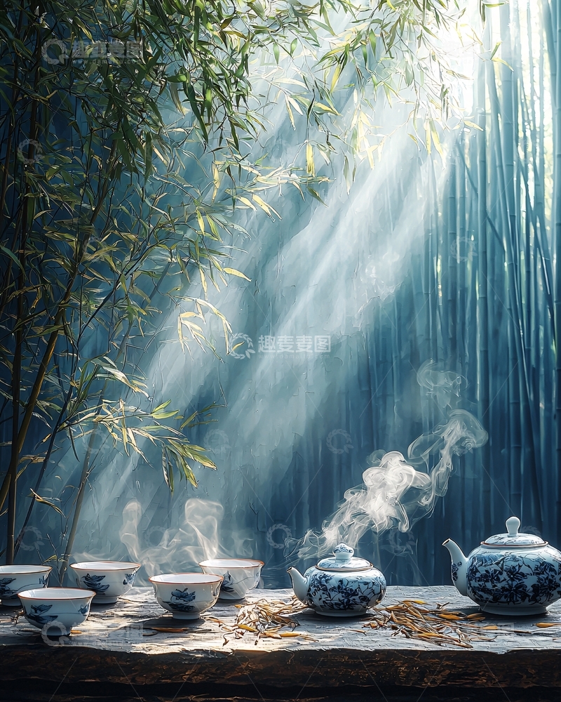 高清大图下载【趣麦麦图】竹林茶道