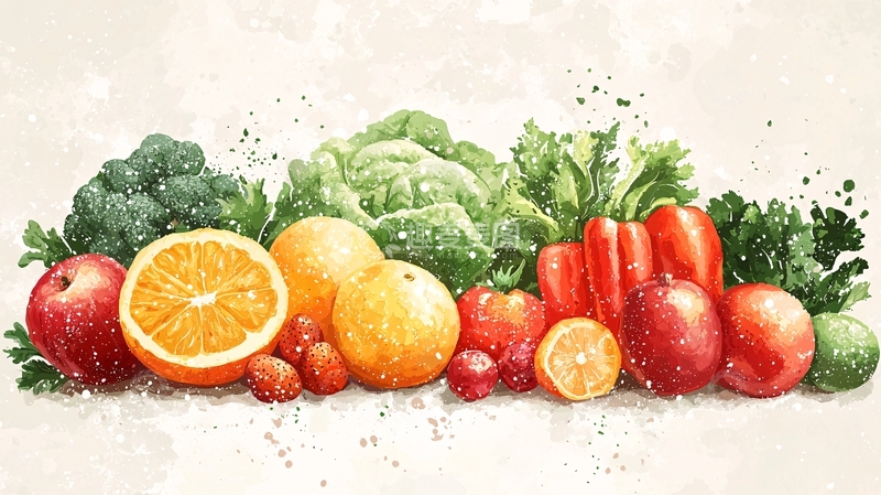 高清大图下载【趣麦麦图】水彩水果蔬菜组合