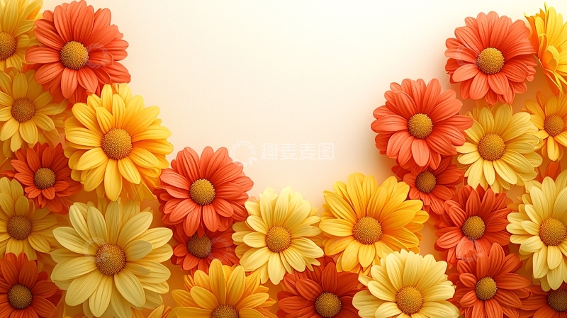 高清大图下载【趣麦麦图】橙黄雏菊花边背景